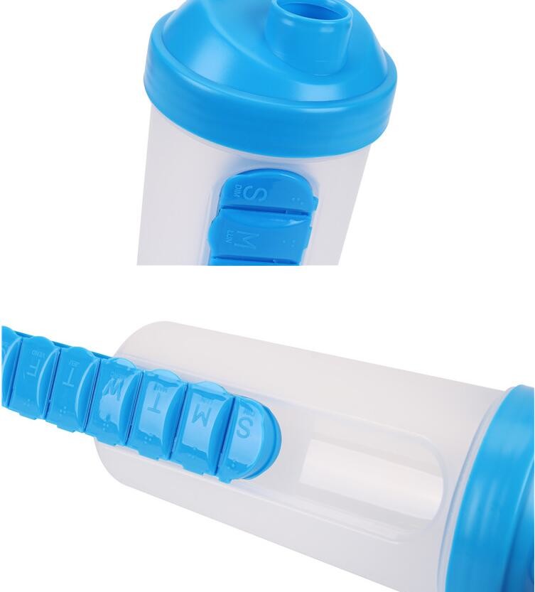 Portable Creative style foldable travel plastic cup with pill case, Random color creative travel cup with pill case for