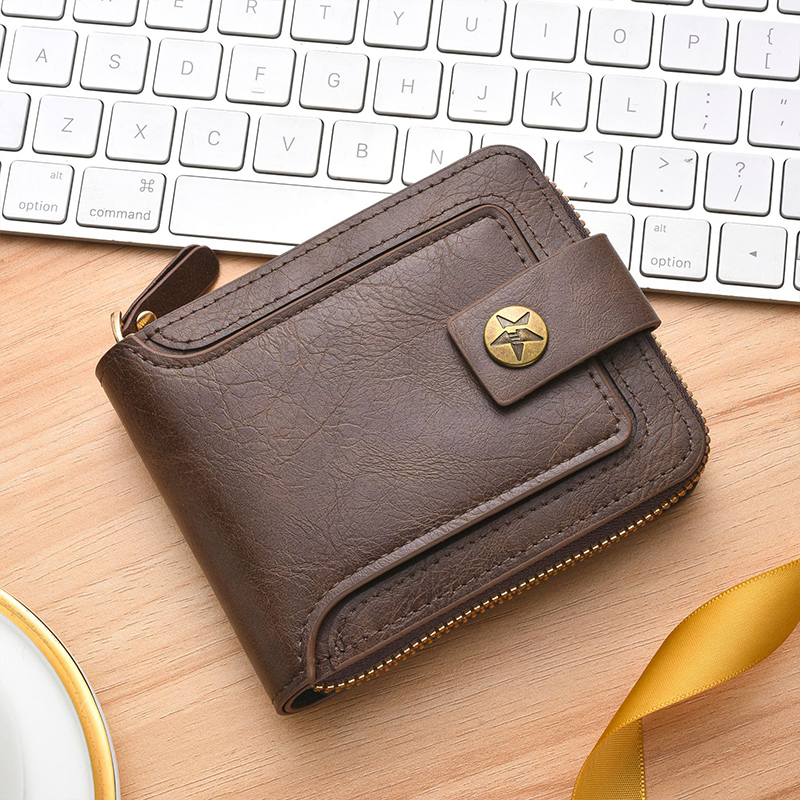 OEM Men's Leather Wallet with Nylon Lining Short Wallet