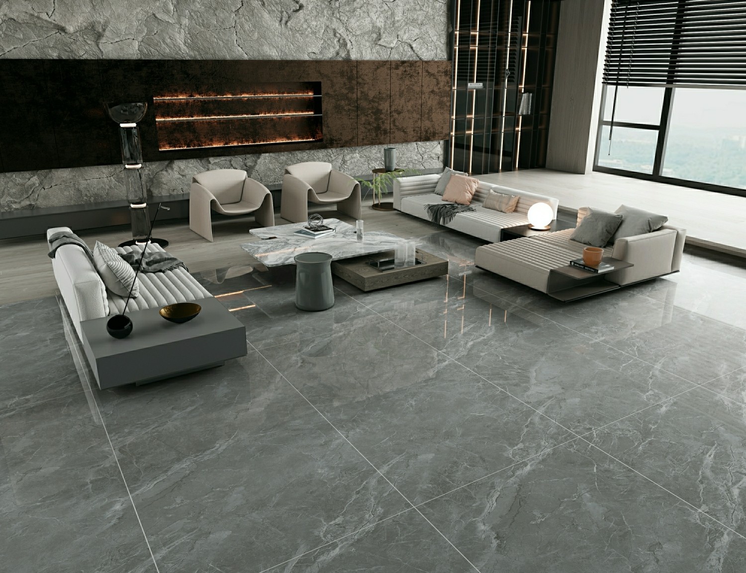 Modern W.A 0.5% Scratch-Resistant Gray Inside Wall And Floor Porcelain Glazed Polished Tile 900x1800x9mm For Decor And Restaurant