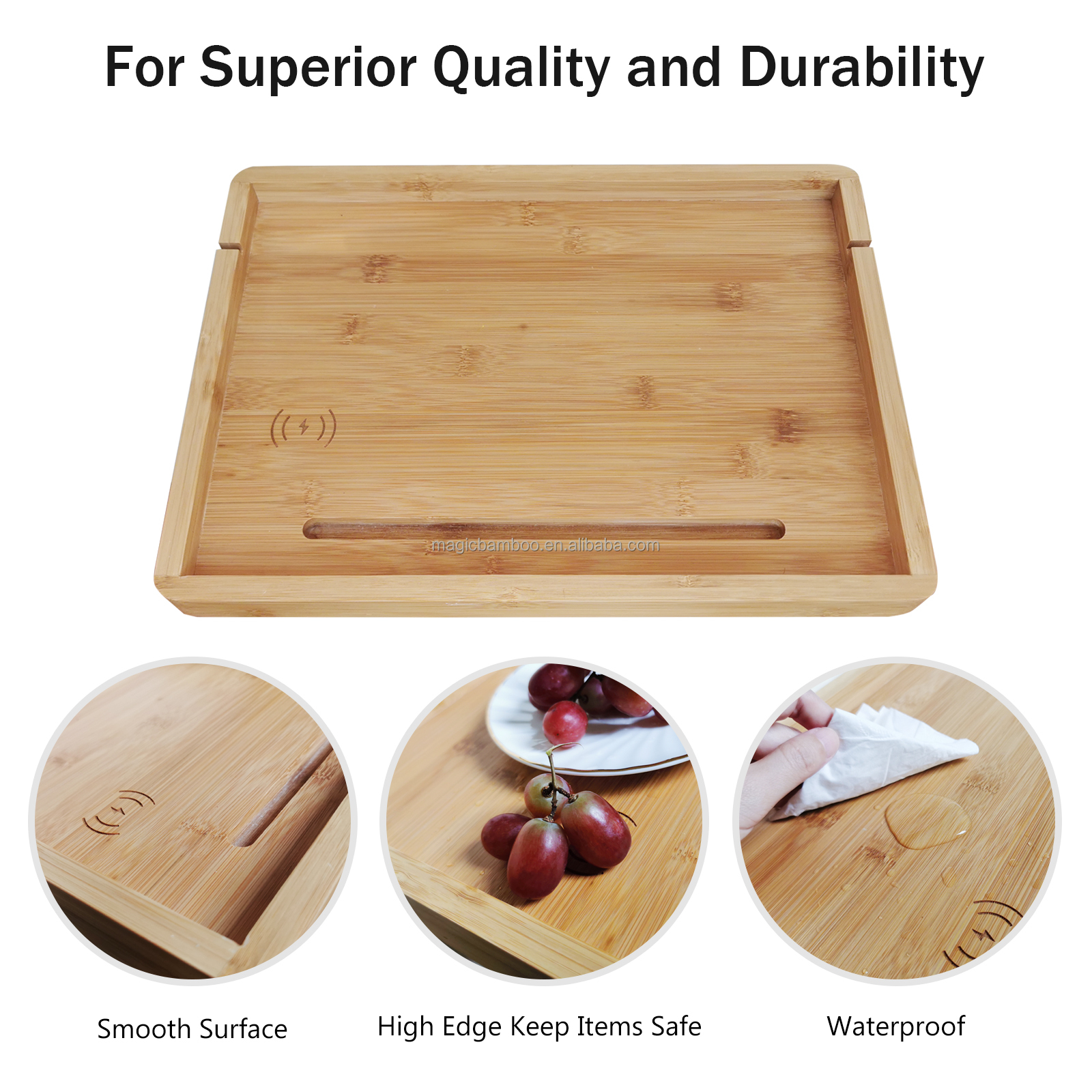 Bamboo Bedside Board Shelf With Mobile Phone Tablet Holder for Other Home Storage Organization