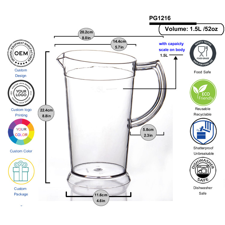2L Double Wall Water Pitcher With Lid Covered Airtight Milk Juice Pitcher Plastic