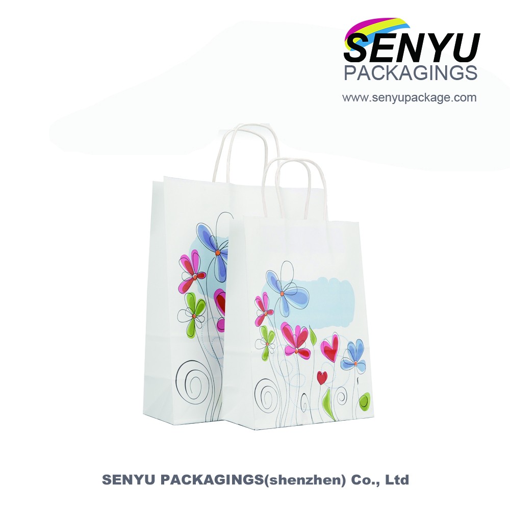 250g Printed Paper Bags / Personalised White Paper Bags CMYK Or Pantone Color