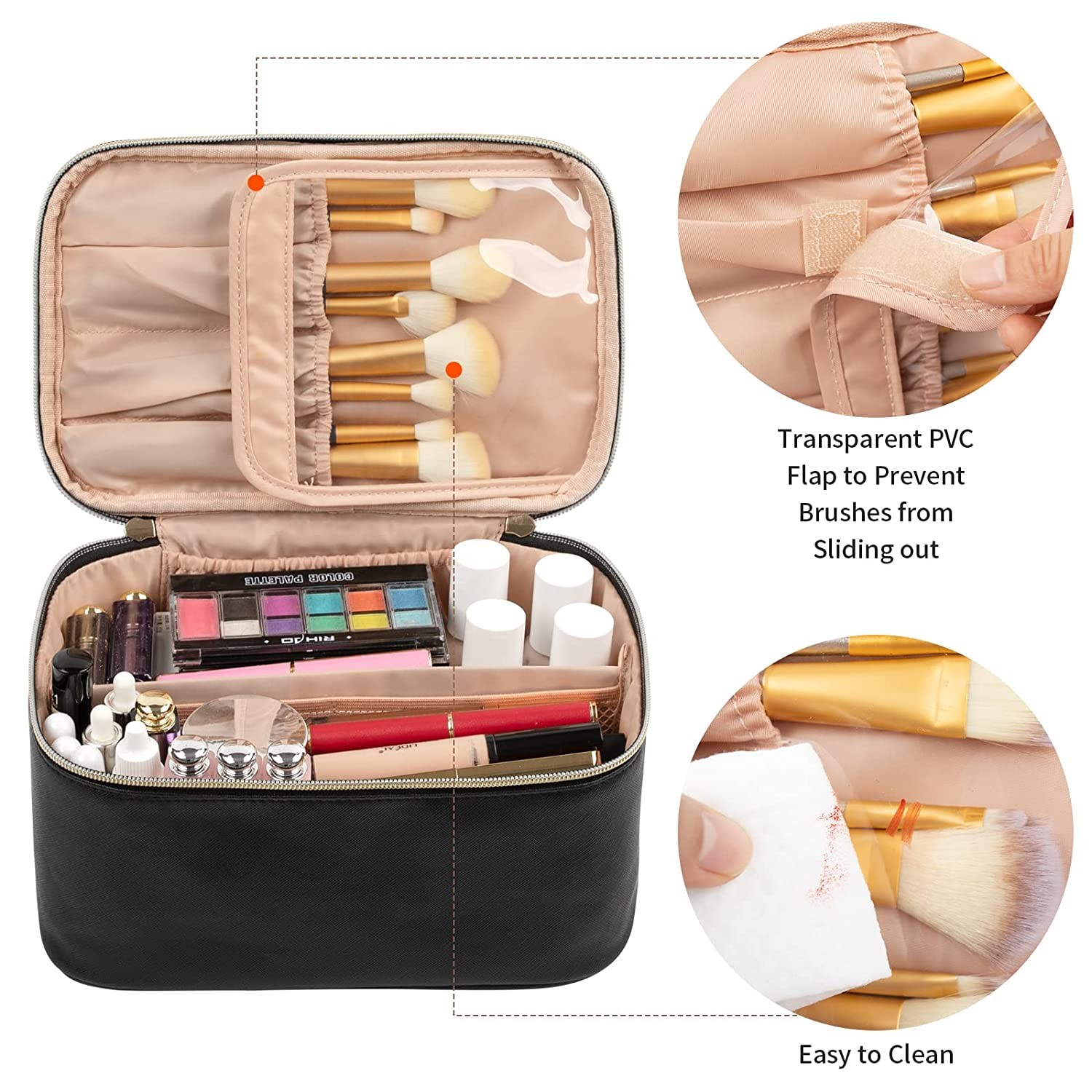 Makeup Bag, Portable Cosmetic Bag, Large Capacity Travel Makeup Case Organizer, Black Makeup Bags For Women Toiletry Bag