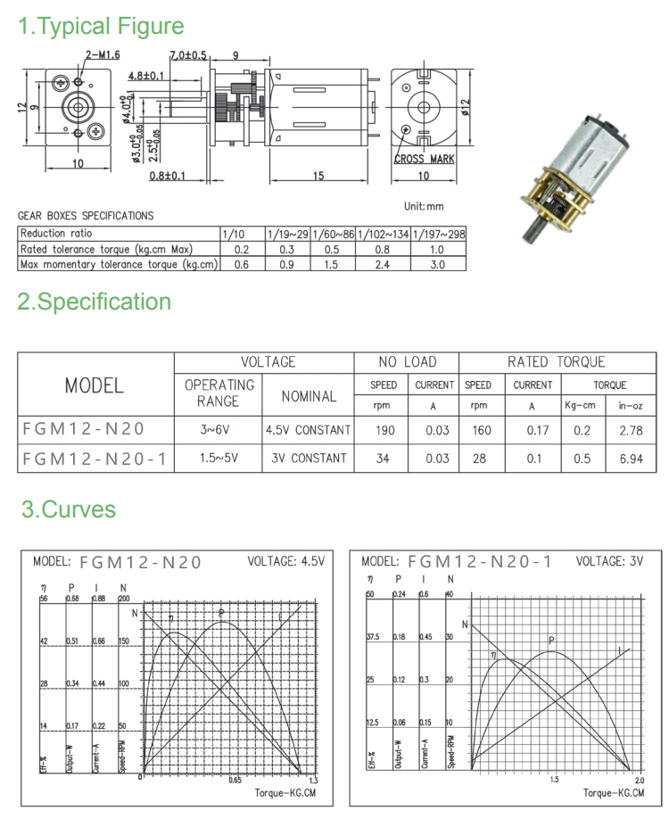 Faradyi Mini Electric Metal Brush Controller Gearbox Wheel Low Speed Micro FGM12-N20 1.5v-24volt DC Gear Motor With 3mm D-shaft