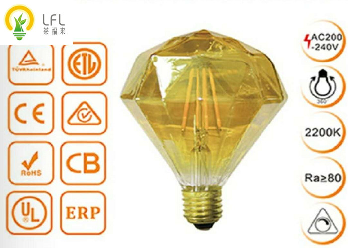 4W 2200K Flat Diamond Decorative LED Bulbs With Golden Glass D64*148mm