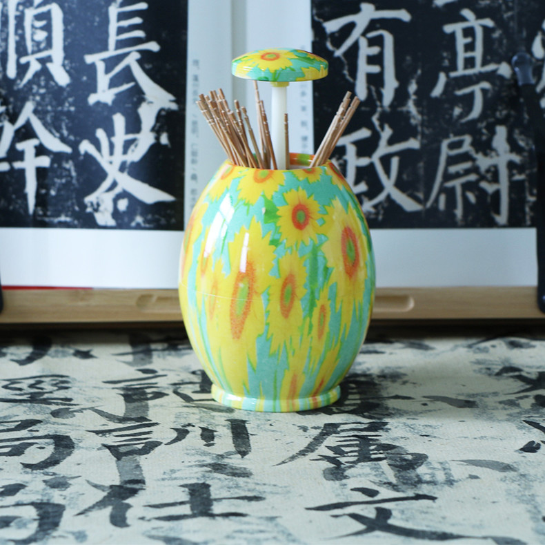 Desktop Hotel Sunflower Printing Portable Toothpick Holder