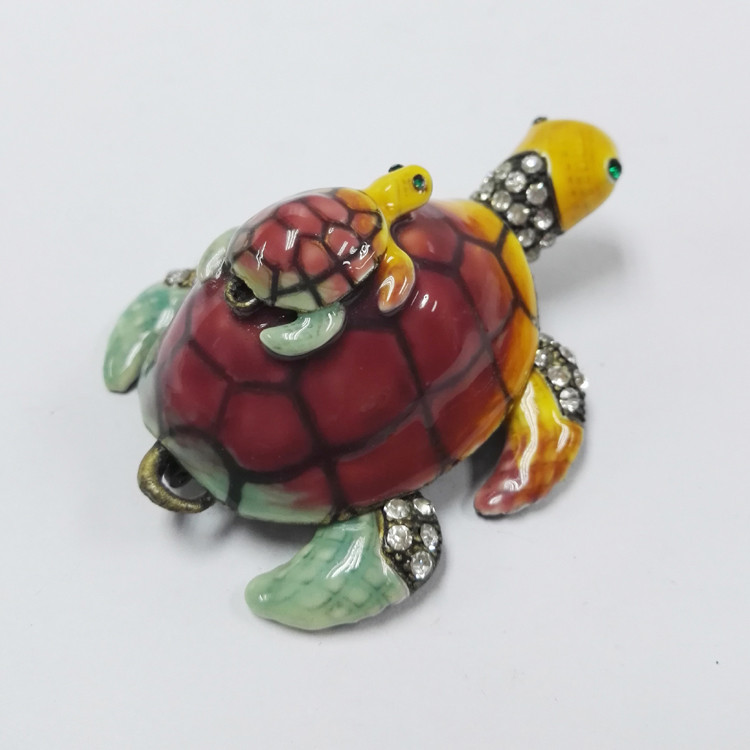 Mum & Baby Turtle metal trinket box turtle enamel metal jewelry box