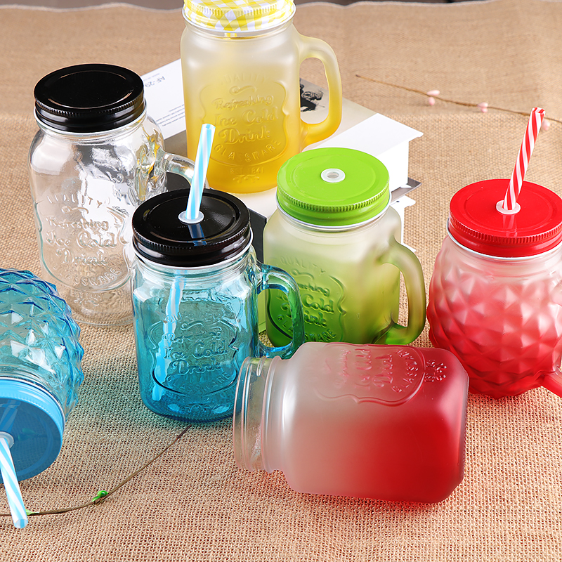 Creative Fruit Juice Cold Drink Cup Vintage Rooster Cup with Mason Glass and Straw Handle