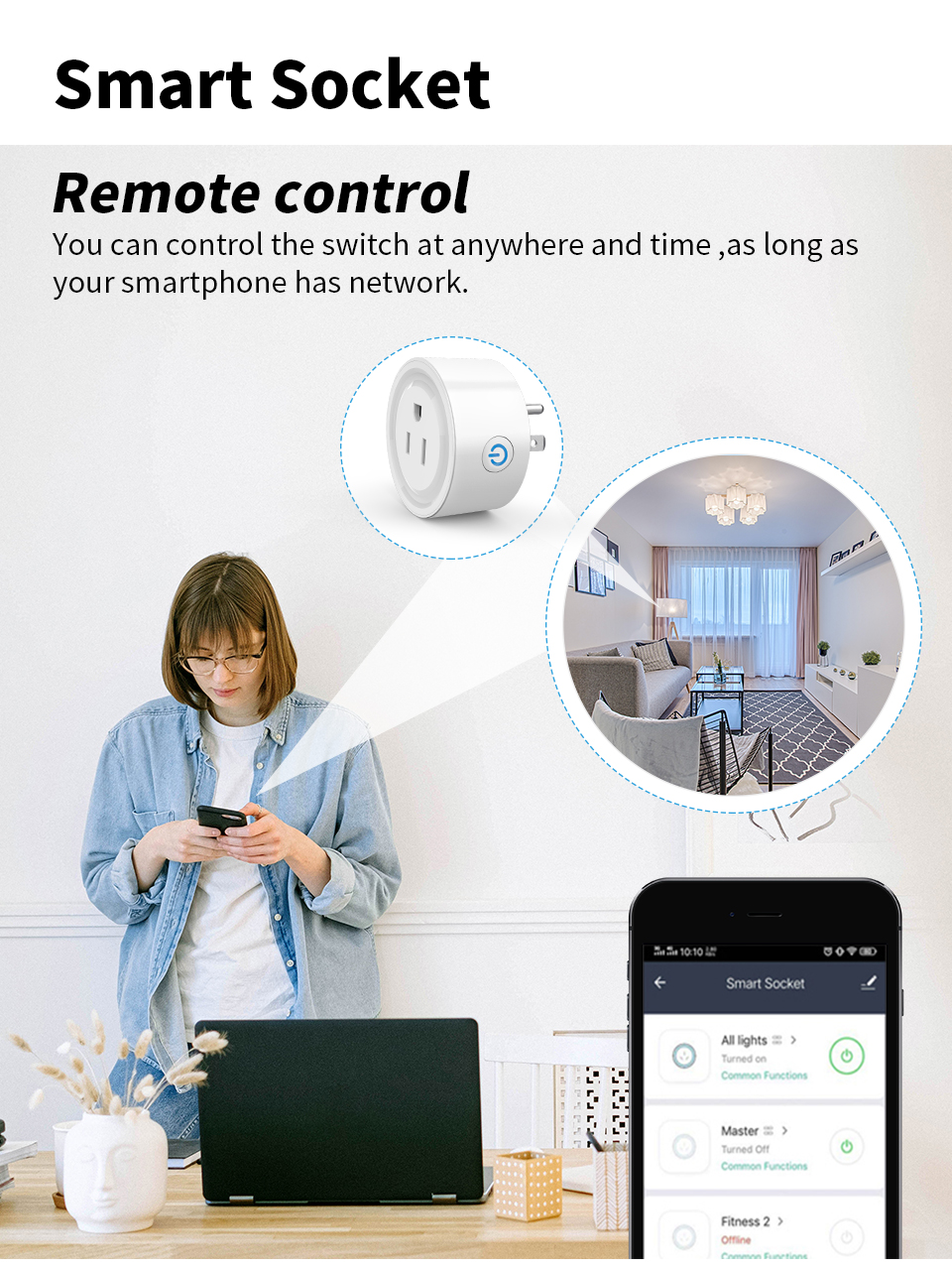 US Plug WIFI Smart Socket 16A Adapter Smart Life Tuya Wifi Plug Socket