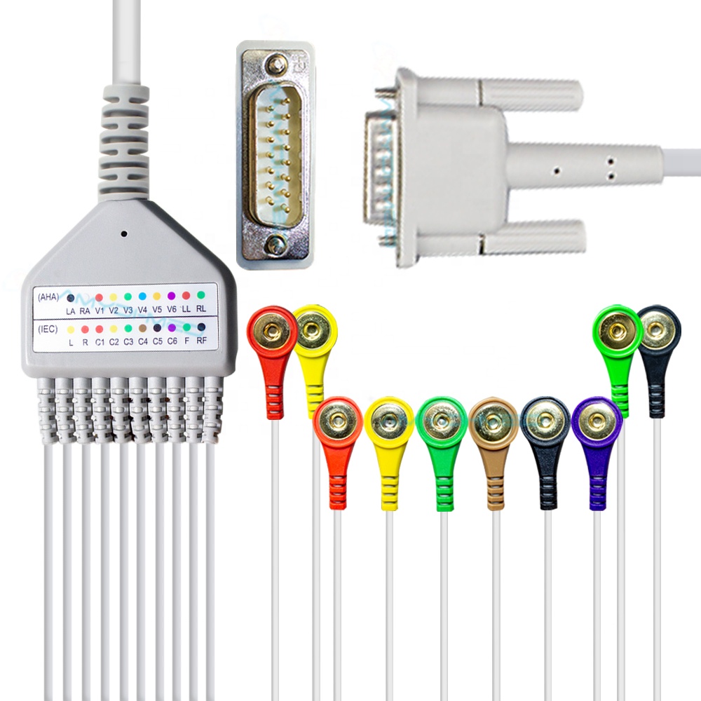15 Pin Philips Ecg Cable 10 Lead Snap 2.4M TPU Jacket For Spo2 Machines