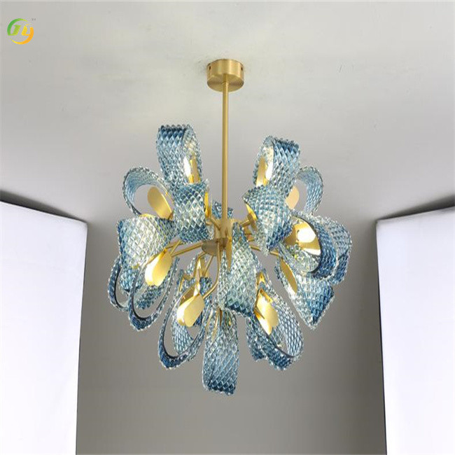 Blue Finish LED Lightsource end Art Shiny Light Luxury Modern Design Glass Pendant Light