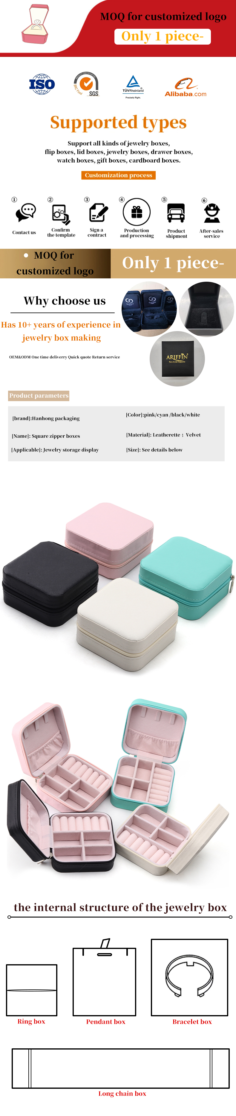 Floating Effect PU Leather Jewelry Box , Zipper Travel Jewellery Case Multi Function
