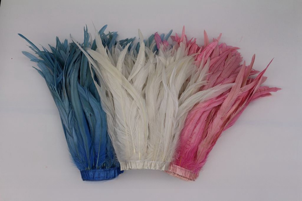 Pattern Bleached Two Tones Color Rooster Coque Feather Fringe Trim for Samba Costumes