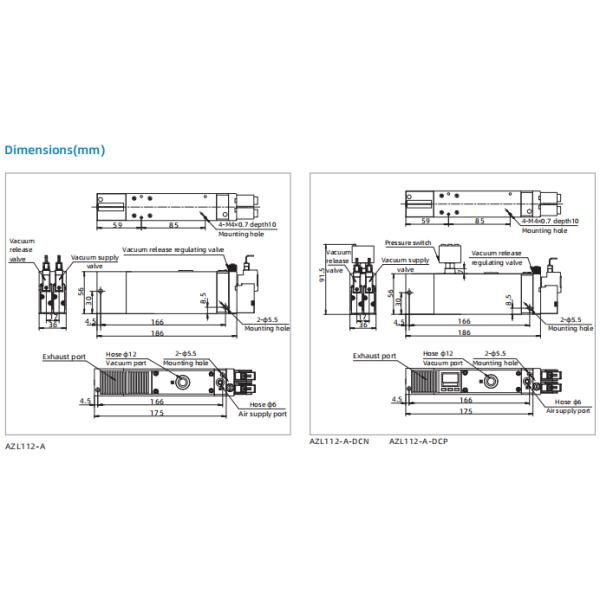 AZL Series Multistage Vacuum Generator with 4.0 Bar Pressure 84 kPa Max Vacuum Level and 100 NL/min Max Vacuum Flow