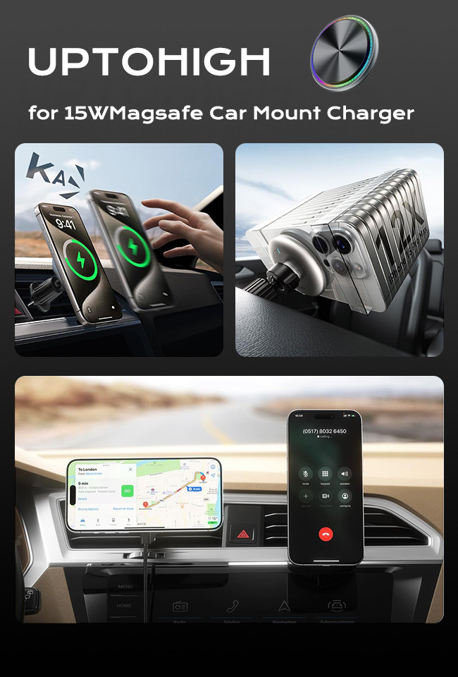 Customizable Running Light and Logo Magnetic Wireless Charger Car Phone Holder for Automotive Protection FOD Function