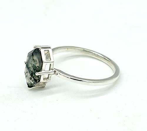 Hexagon Moss Agate Ring with As Gift Engagement Women Ring