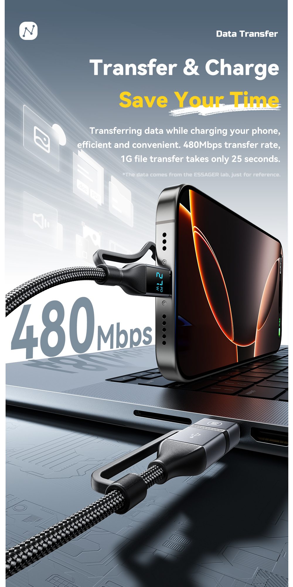 ESSAGER ES-X70 4 in 1 QC PD USB A/C to USB C/L Charging Data Cable