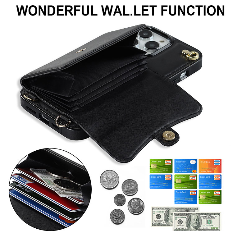 Iphone 13 12 15 14 Pro Max Mini Wallet Bag Card Holder Slim Case With Lanyard Y Support Wireless Charge