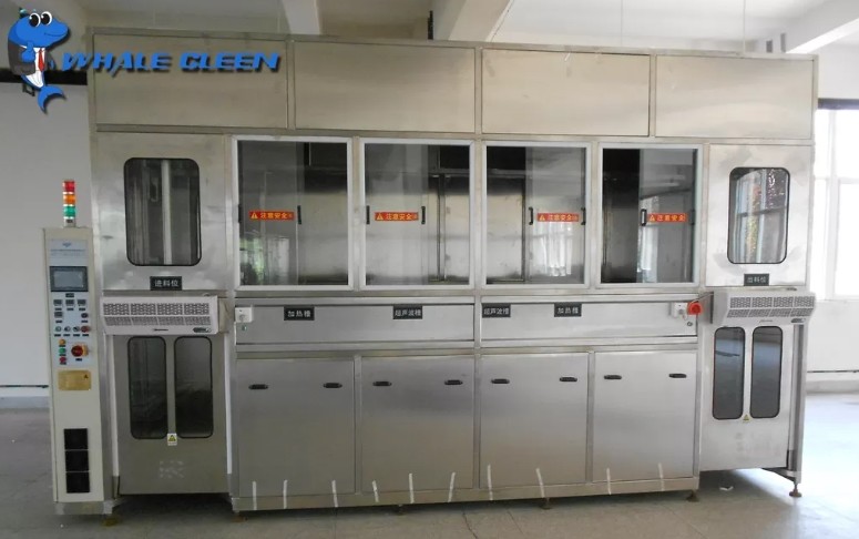 Three Soak Tanks Industrial Ultrasonic Cleaning Machine , 1200W Metal Belt Ultrasonic Cleaner