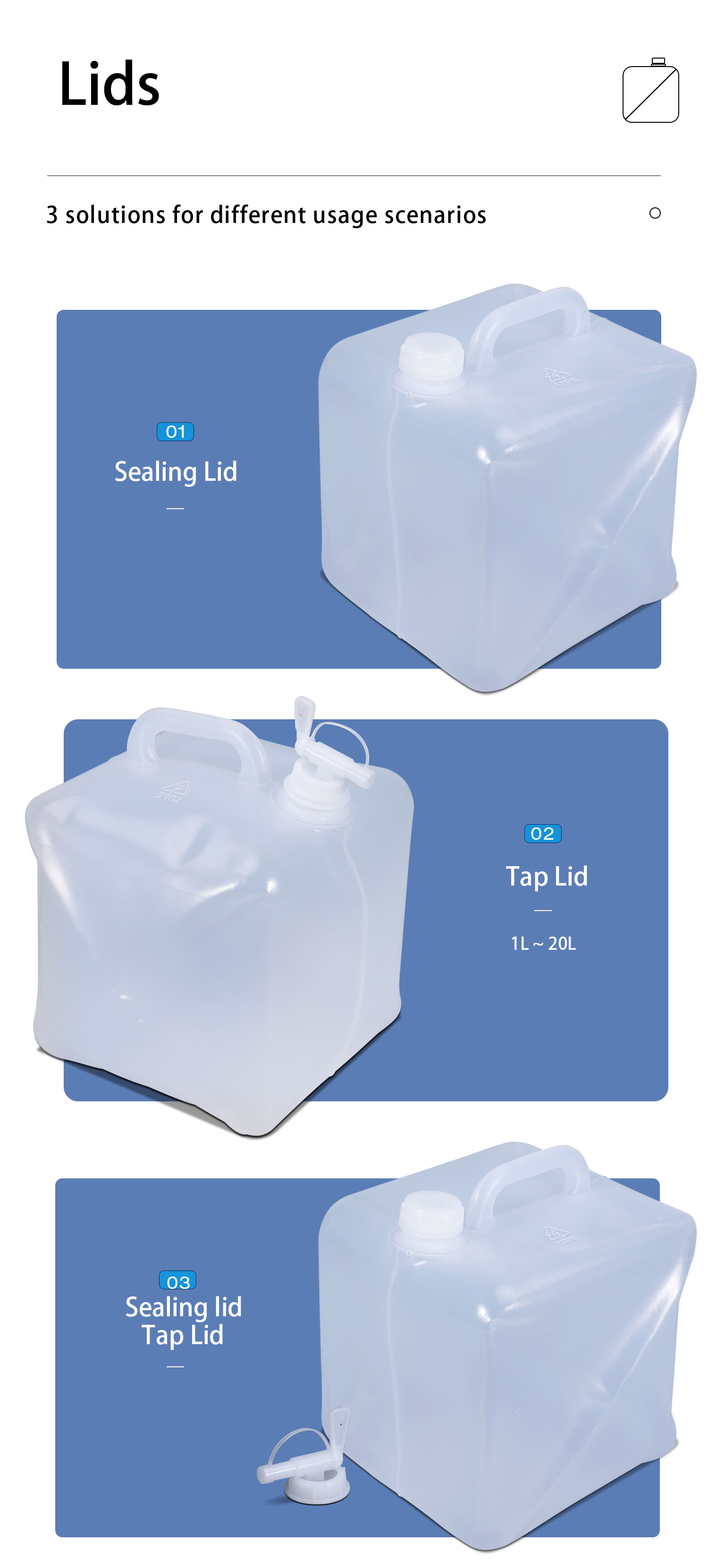 Custom Size Accepted 20L Outdoor Collapsible Jerry Can Water Container With Plastic Tap
