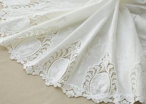 China Cotton White Crochet Lace Fabric / Embroidered Lace Fabric For Home Textile 130cm on sale