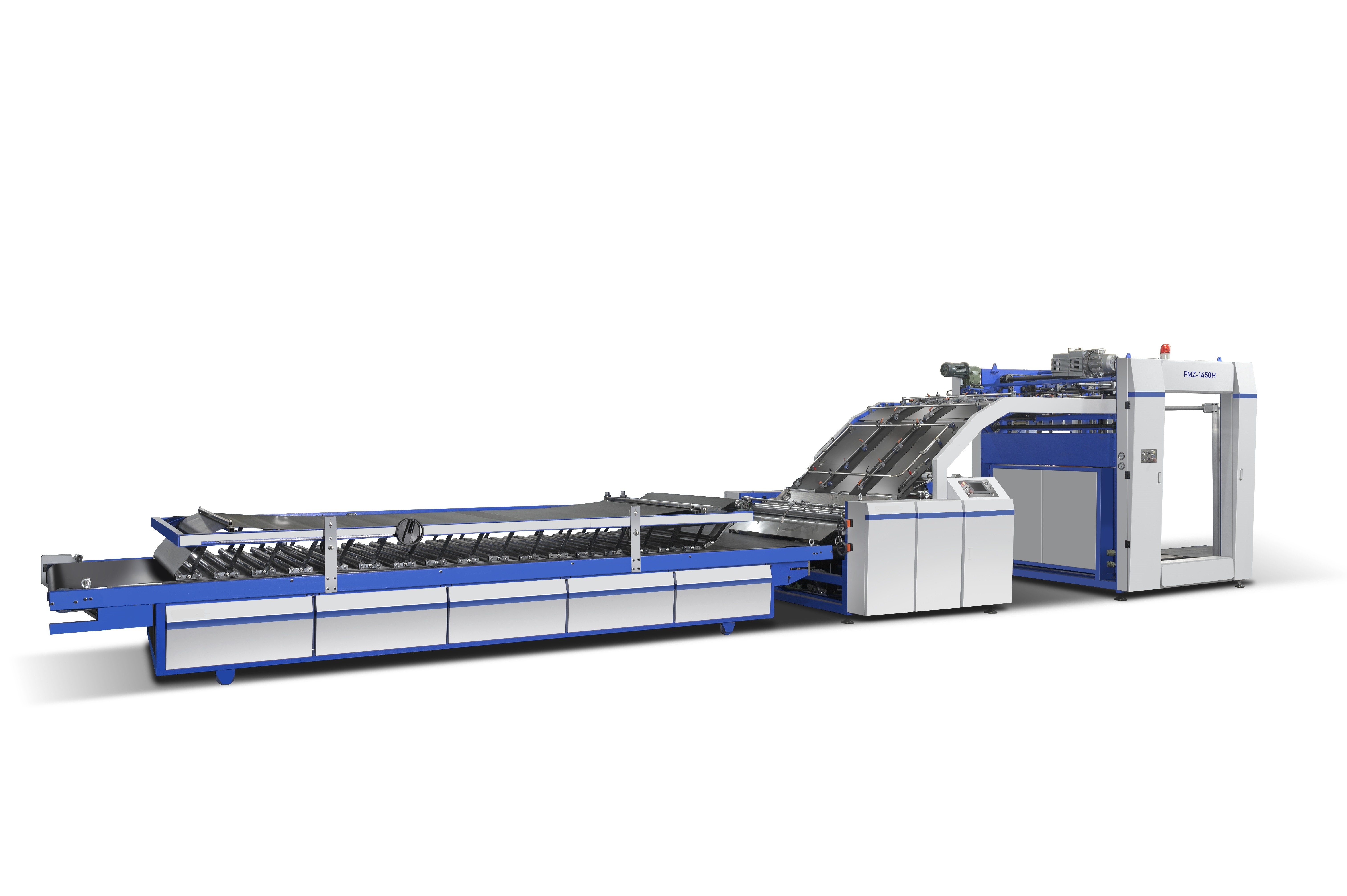 JIGUO FMZ-1300 Automatic Flute Laminating Machine,Max laminating size:1300mm×1250mm,Economic speed:0-100sheets/min,Bottom paper thickness:A/B/C/E