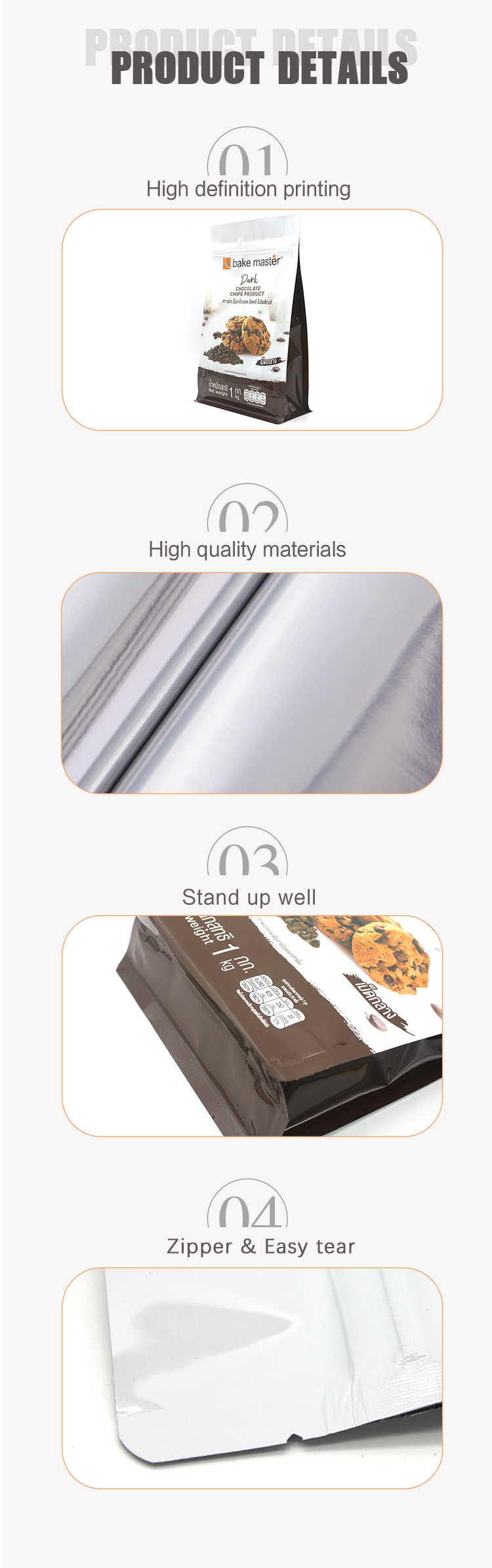 5kg Flat Bottom Snack Packaging Bags Biscuit Cookie Ziplockk Dry Fruits Packaging Pouch