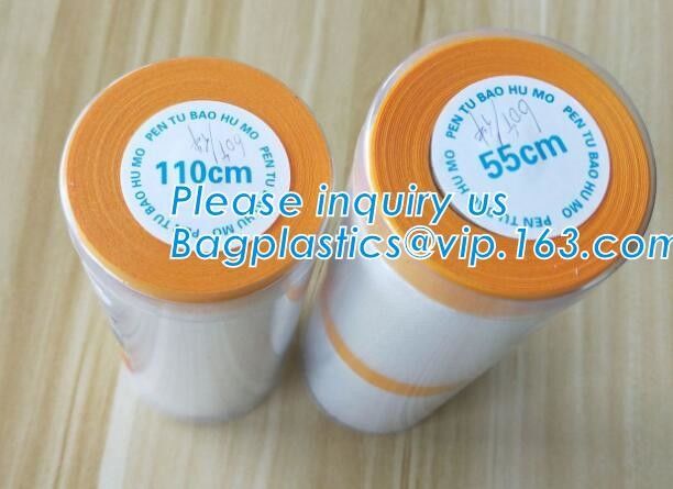 Disposable PE pre-taped self static cling masking film, Cover mask plastic drop film PE protection film with tape, BAGEA