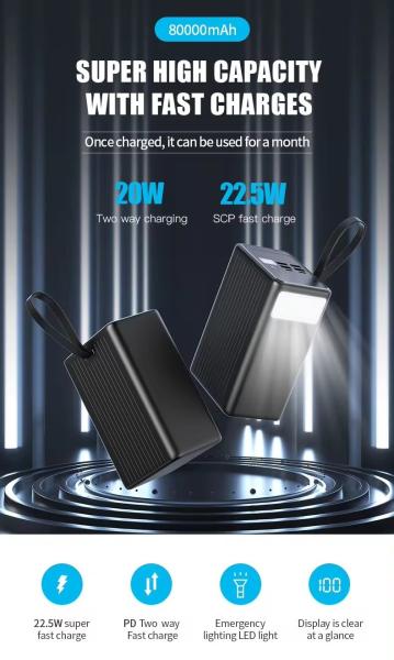 80000mah Large Capacity Power Bank Fast Charging Station Power Bank 80000mah
