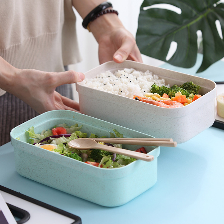 800ml Student Wheat Straw Lunch Box Sealed Single Layer