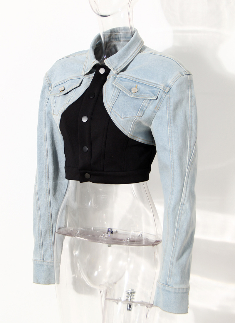 Female Short Casual Sleeve Jean Jackets Denim Cropped Jacket Hot Girl Fashionable Breathable Retro Long