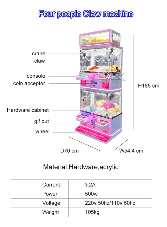 Australia Arcade Four People Crane Claw Machine Catch Gift Vending Machine
