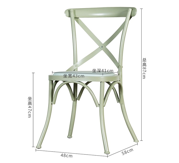Cross Back Modern Metal Dining Chairs For Restaurant / Coffee Bar