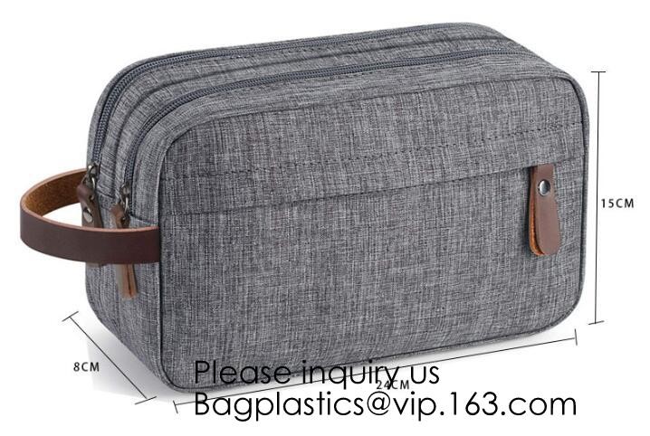 Wholesale Men Vintage Zipper Cosmetic Bag Leather Wash Cotton Canvas Makeup Bag Toiletry Bag, bagease, bagplastics