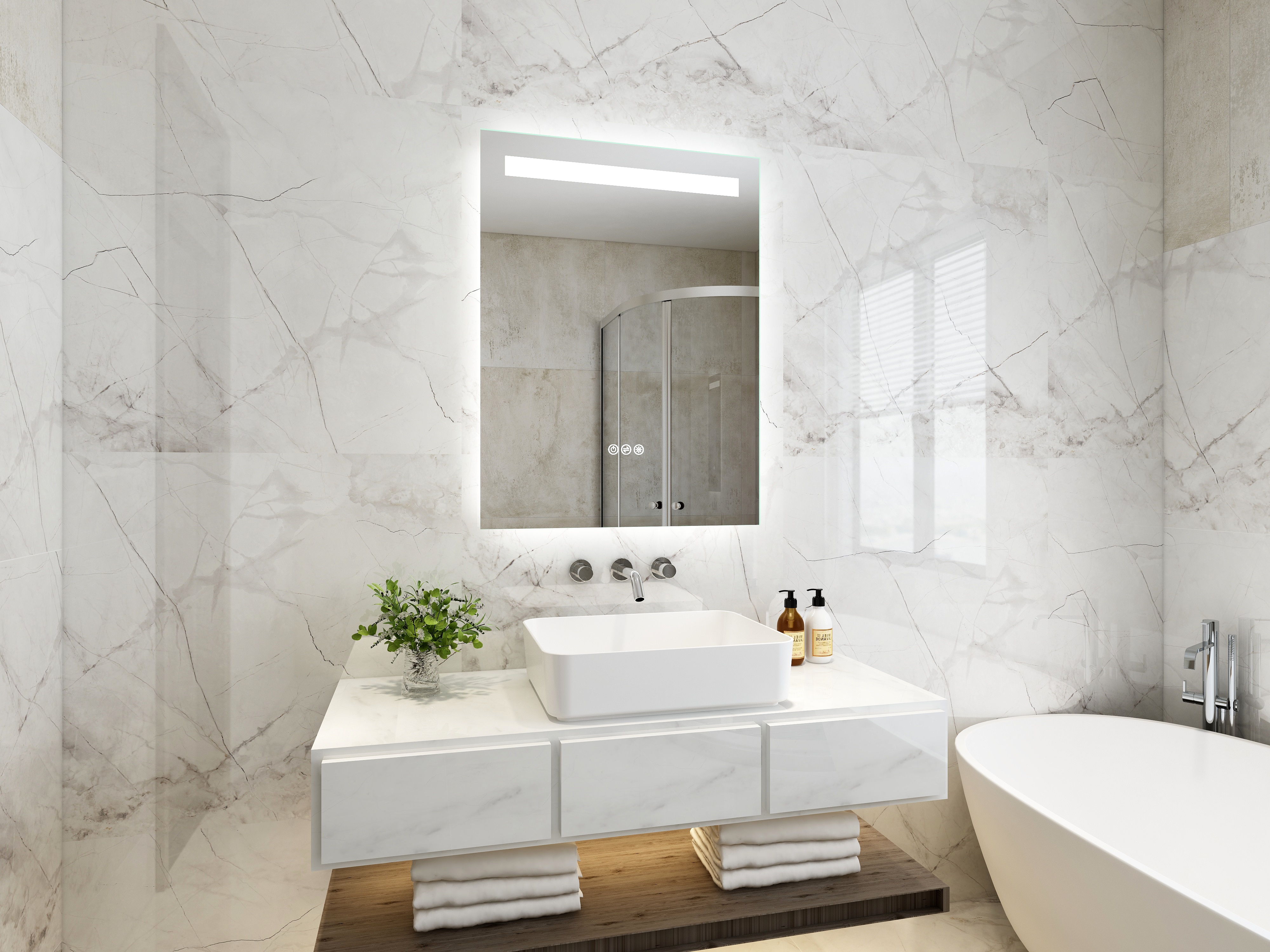 Bathroom Wall Mounted LED Make Up Mirror with High Output SMD LEDs and Modern Design Style