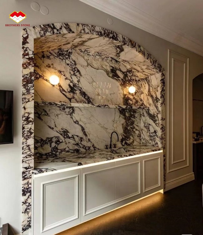 Hotel Decoration Afyon Violet Arabescato Venato Marble Slabs with Calacatta/Calcutta