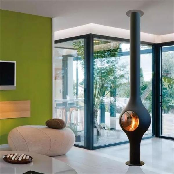Free-standing Indoor Central Hearth Ceiling Mounted Stove Wood Burning Fireplace