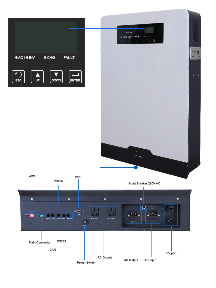 MPPT Wall Mounted Lithium Battery 100Ah 51.2V Home Battery Storage