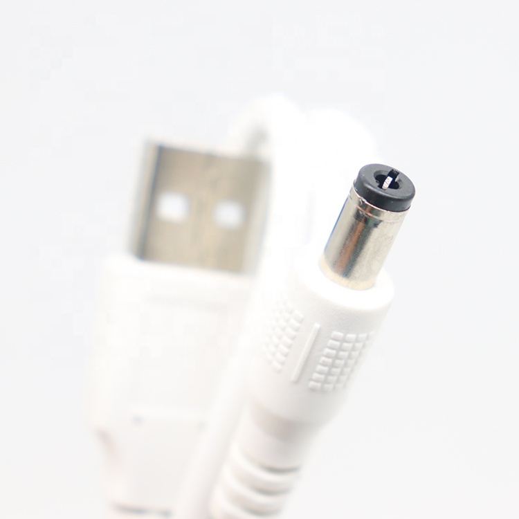 White 1M 5V USB 2.0 A Male To DC Barrel Jack 5.5X2.1mm Power Charger Cable