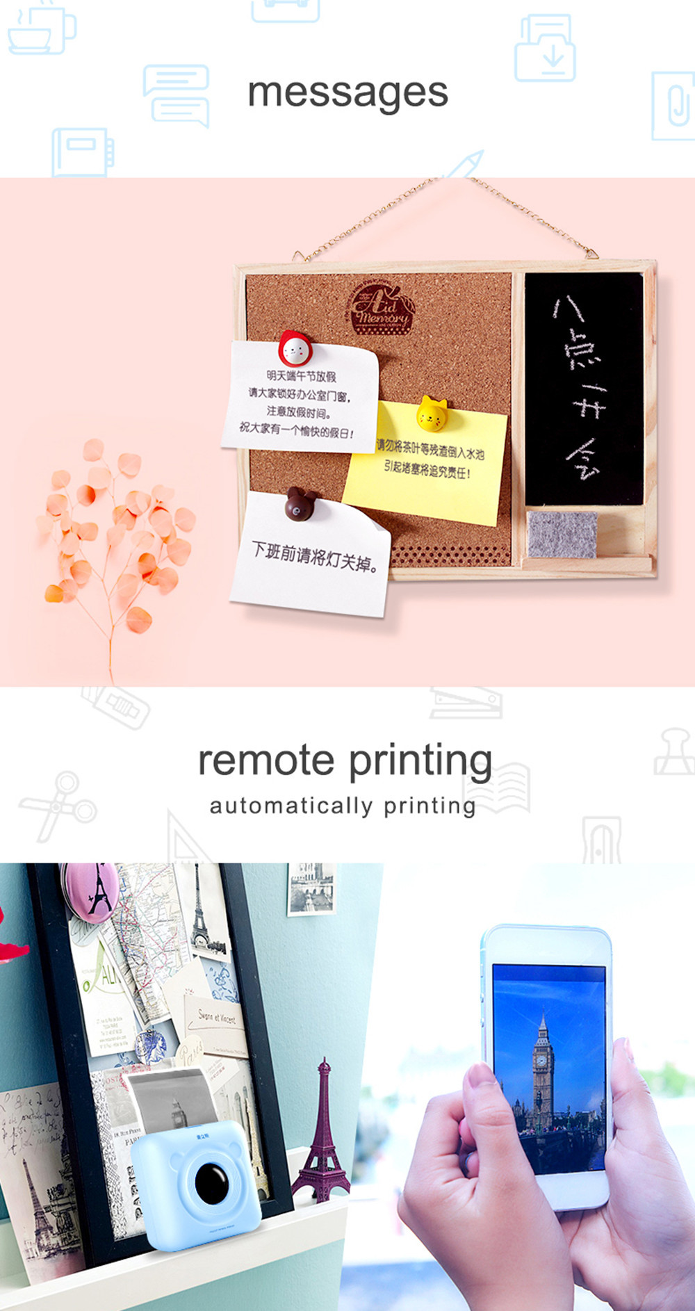 Mini Portable Bluetooth 4.0 Printer Photo Thermal Printer Phone Wireless Connection Printer 1200mAh Battery