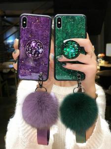 China Bling Marble Plush Ball Cell Phone Protective Covers For IPhone 12 Pro Max 11 XS on sale