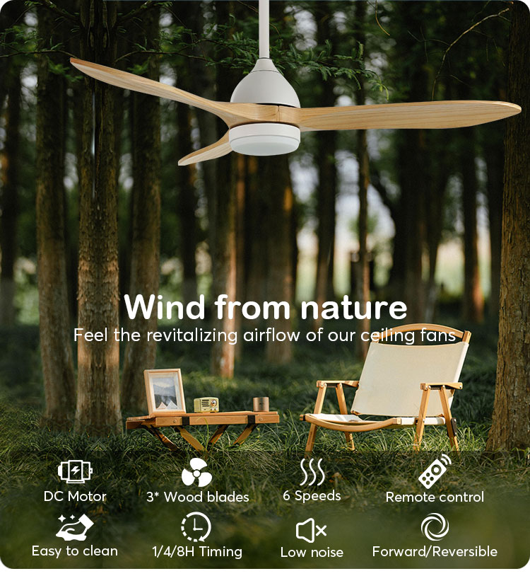 Easy Installation LED Ceiling Fan with 5 Speeds and Wood Blades Contemporary Design