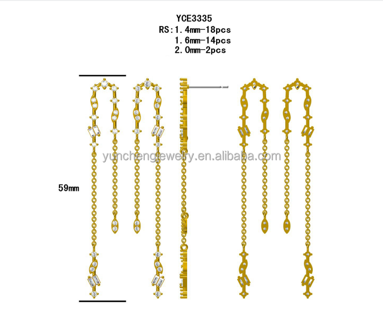 2024 Brazilian Gold Plating Drop Chain Earrings Women 925 Sterling Silver Earrings