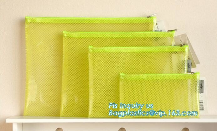 Mesh PVC Document File Bags With Zipper Closure A4 A5 A6 Size File Packing Bags, A5 B5 zipper mesh file bags, slider zip