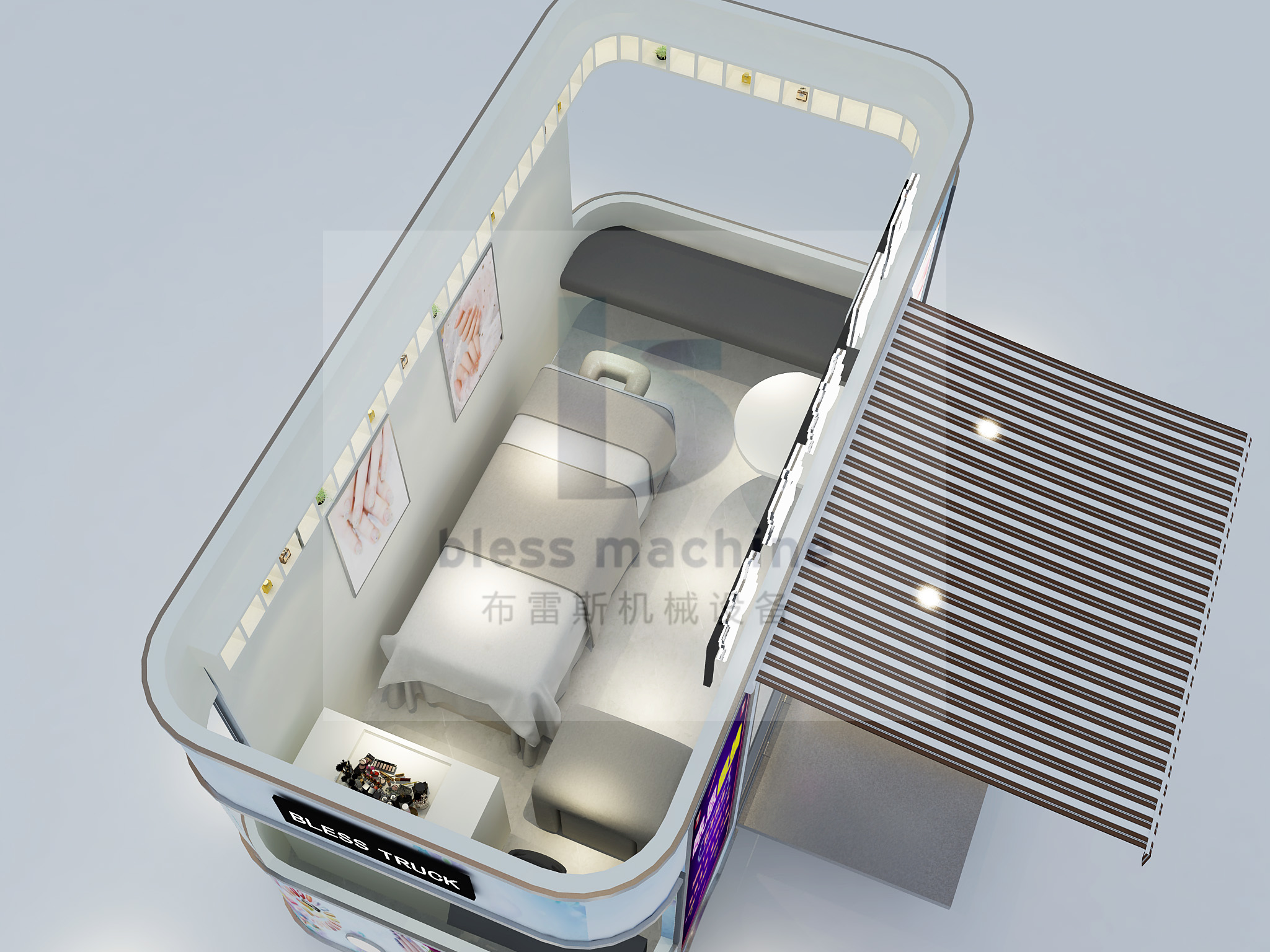 Mobile Salon in Technology with 4 Wheels and L420.00cm*W180.00cm*H230.00cm Dimensions