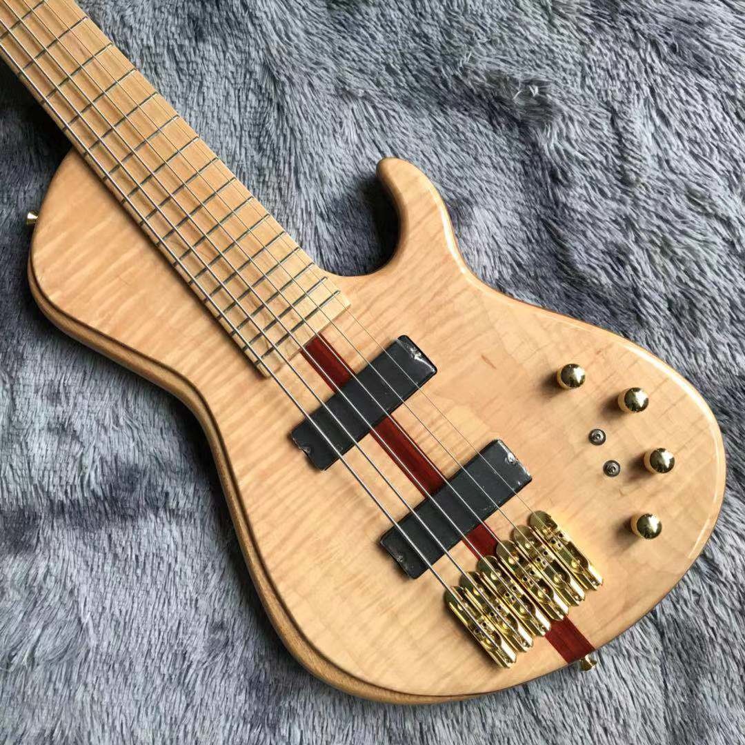 Custom Neck Throu Body Flamed Maple Top Ash Wood 6 Strings Guitar Bass with 940mm Scale Lengthen