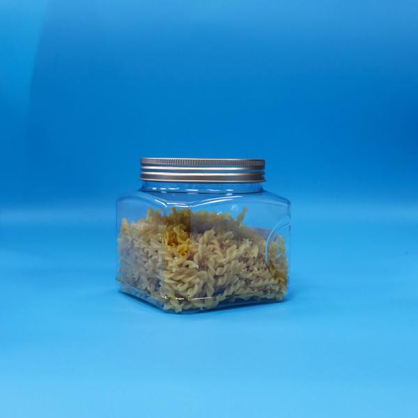 Food Grade Candy Food Snack PET Transparent Square Plastic Grip Jar Aluminium
