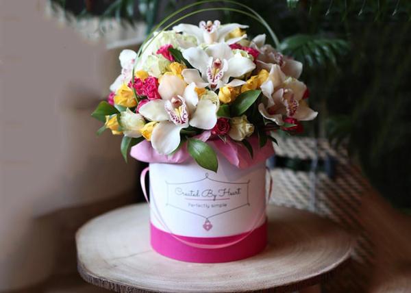 Colorful Collapsible Round Flower Box For Preserve Fresh Flower Recyclable