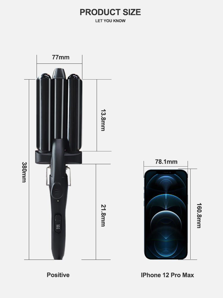 One Inch 3 Barrel Curling Iron Dual Voltage Crimp LCD Display Hair Ironing Machine