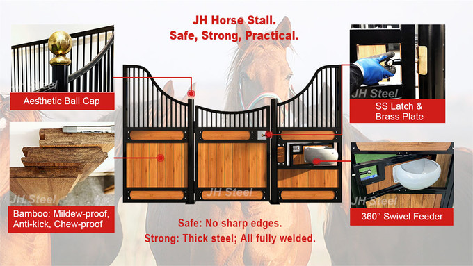 2.2m 3m 4m 14 Foot Horse Stall Fronts Customized Steel Bamboo